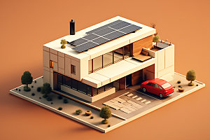 屋顶光伏光伏发电家用太阳能2.5D插画