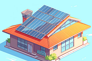 屋顶光伏家用太阳能住宅2.5D插画