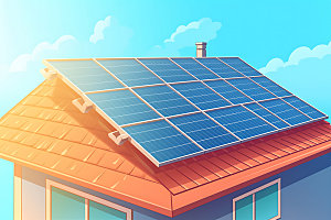 屋顶光伏清洁能源光伏发电2.5D插画
