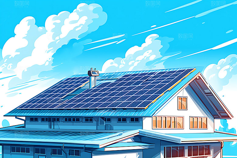 屋顶光伏住宅家用太阳能2.5D插画