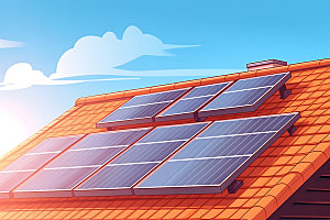 屋顶光伏清洁能源光伏发电2.5D插画