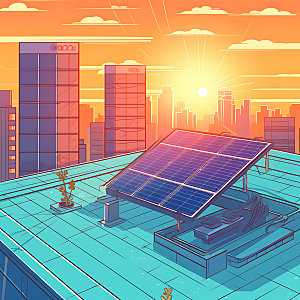 屋顶光伏家用太阳能清洁能源2.5D插画
