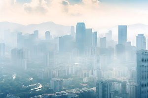 城市雾气烟雾朦胧摄影图
