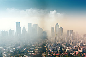城市雾气云雾城市建筑摄影图