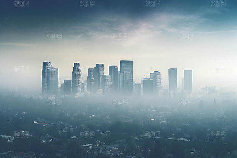 城市雾气都市风光云雾摄影图