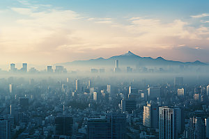 城市雾气唯美都市风光摄影图