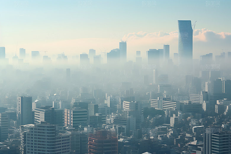 城市雾气雾霾城市建筑摄影图