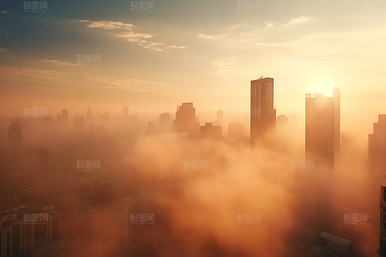 城市雾气唯美烟雾摄影图