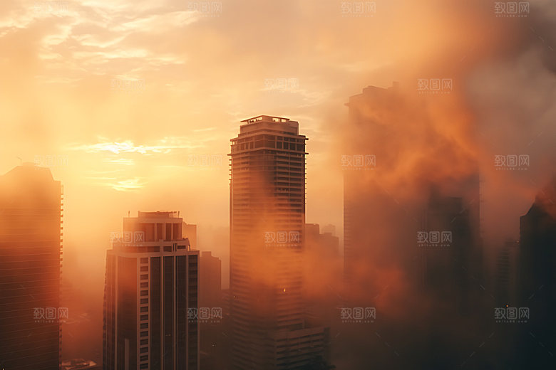 城市雾气唯美云雾摄影图