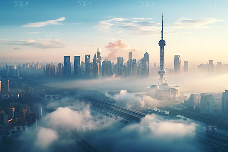 城市雾气烟雾都市风光摄影图
