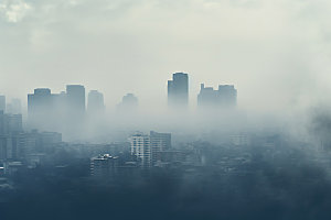 城市雾气朦胧云雾摄影图