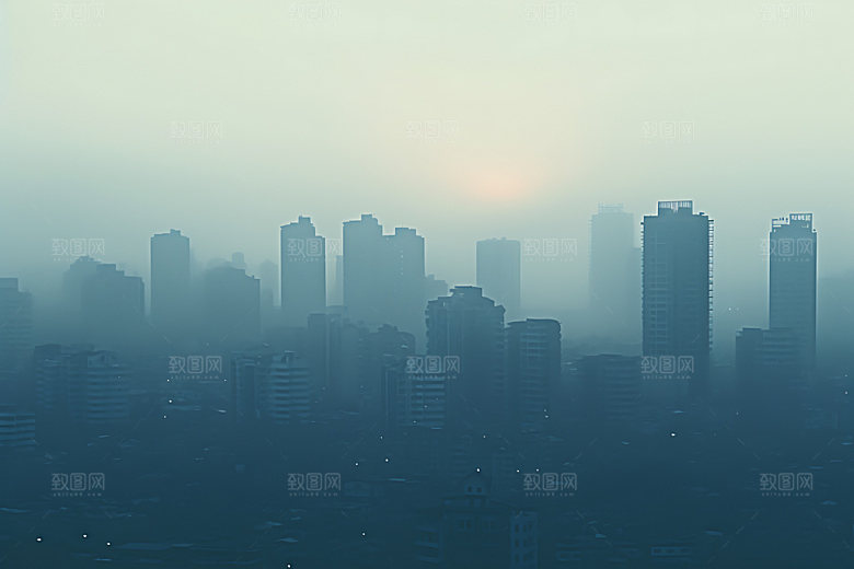 城市雾气雾霾都市风光摄影图