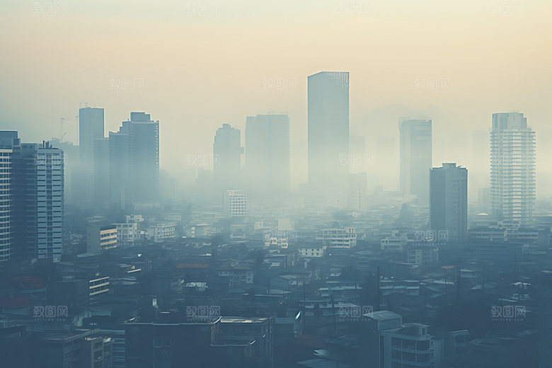 城市雾气唯美都市风光摄影图