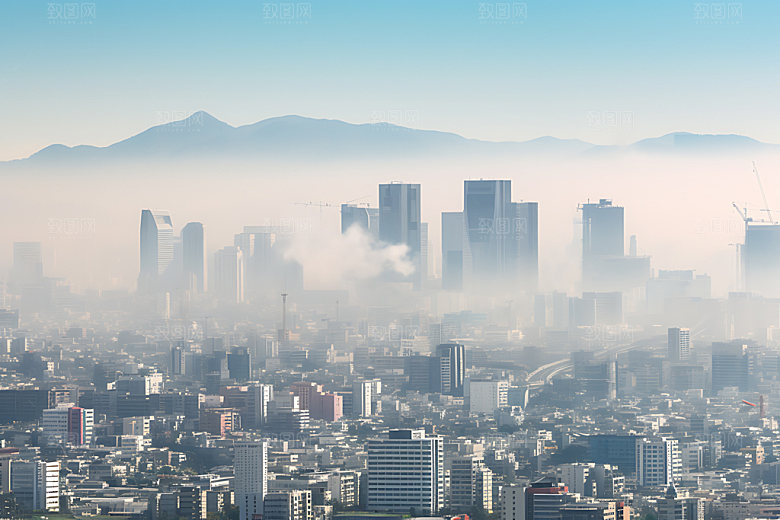 城市雾气都市风光城市建筑摄影图