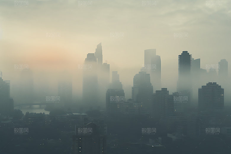 城市雾气都市风光烟雾摄影图