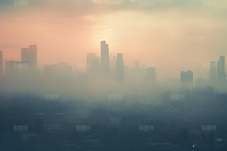 城市雾气城市建筑唯美摄影图