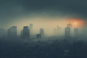 城市雾气雾霾唯美摄影图