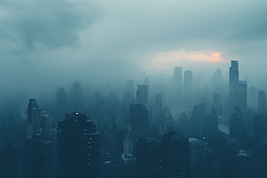 城市雾气都市风光唯美摄影图