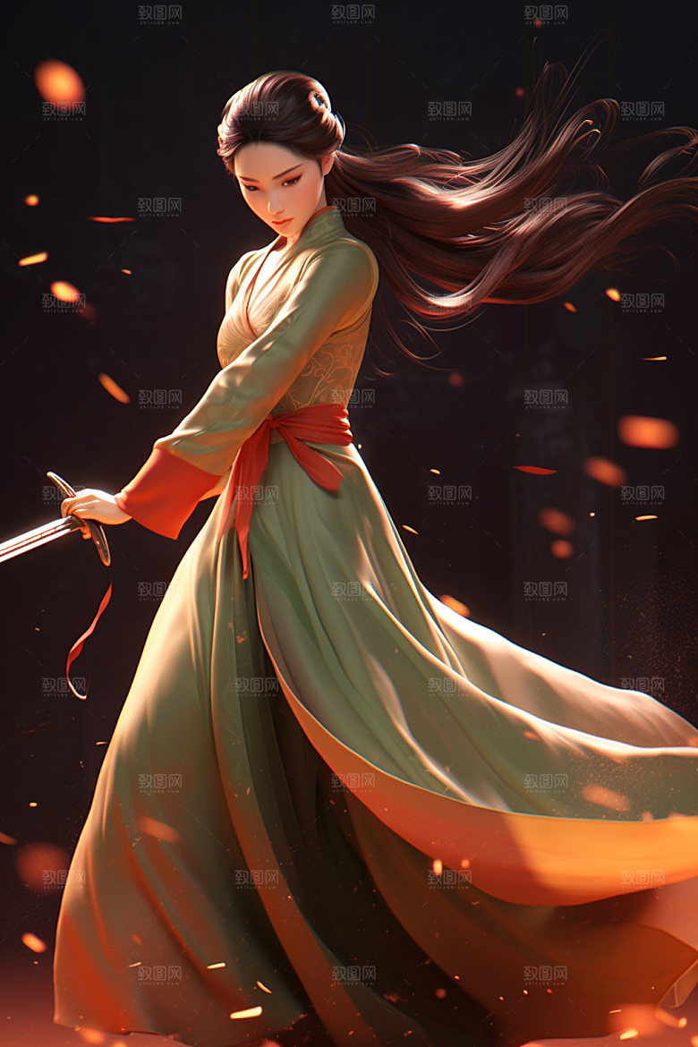 武侠少女武术唯美插画