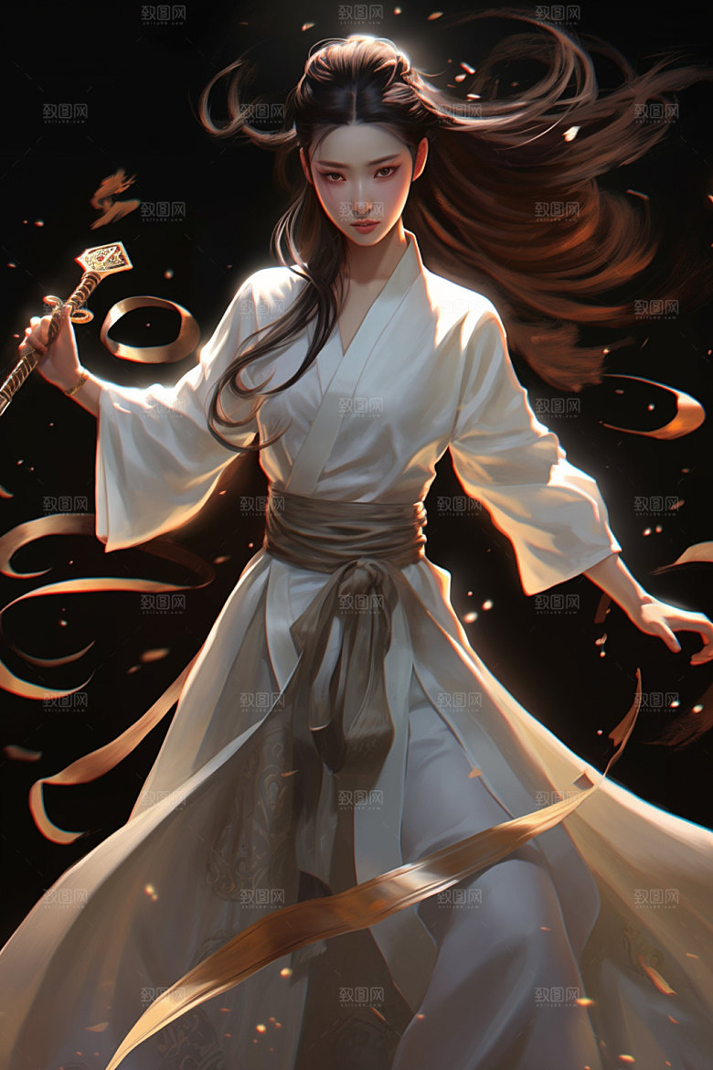 武侠少女中国风汉服插画