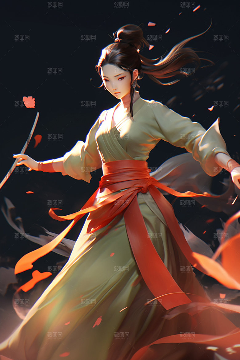 武侠少女武术女侠插画