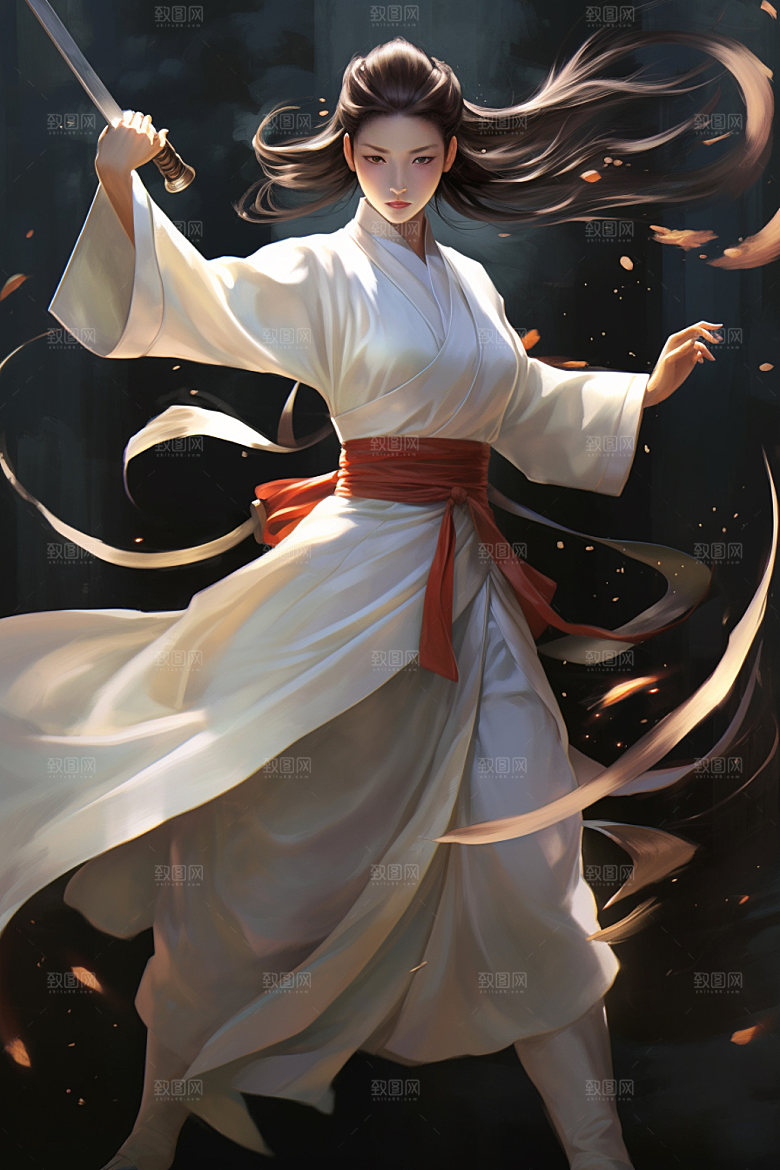 武侠少女中国风传统文化插画