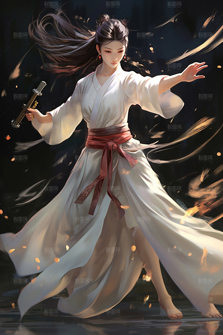 武侠少女唯美中式插画