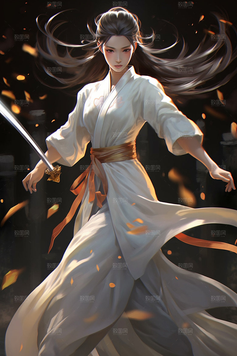 武侠少女中式武术插画