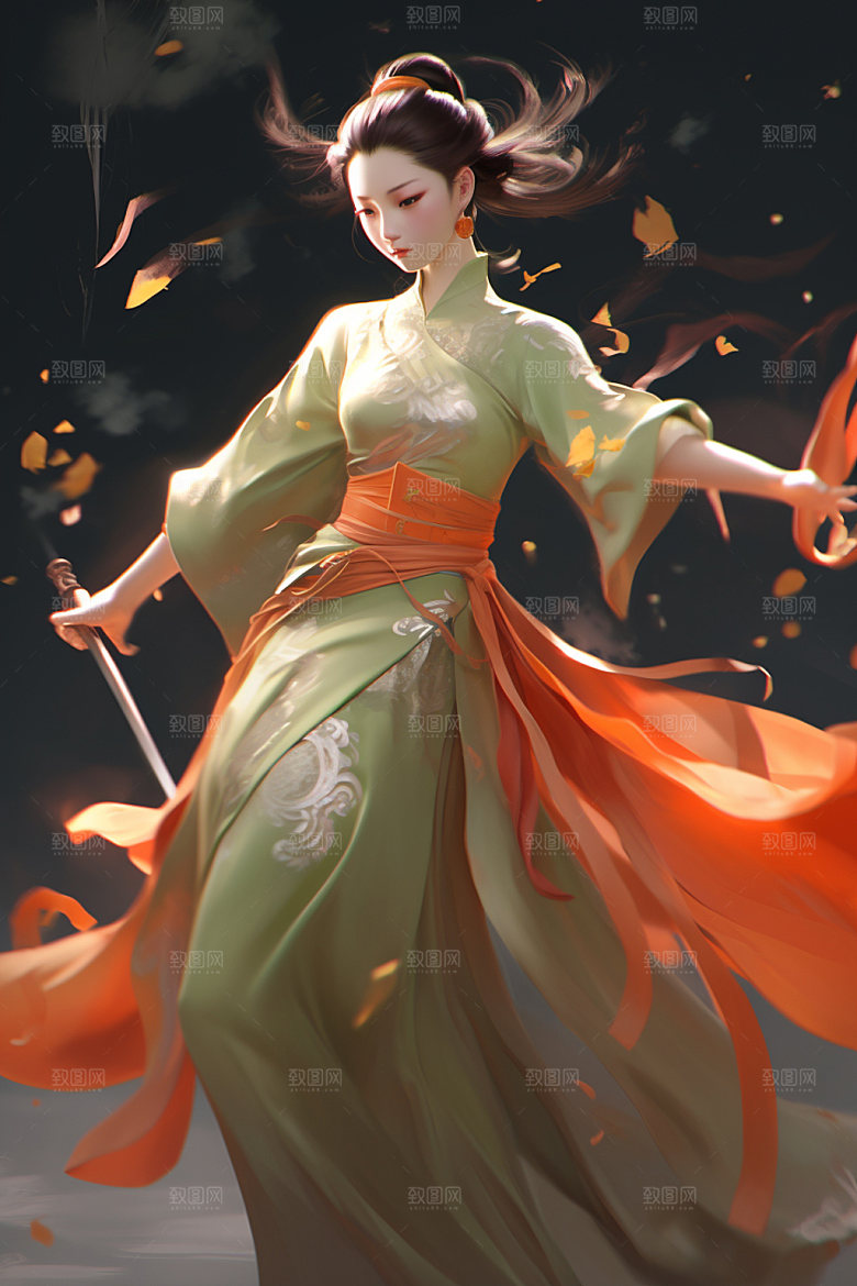 武侠少女传统文化中式插画