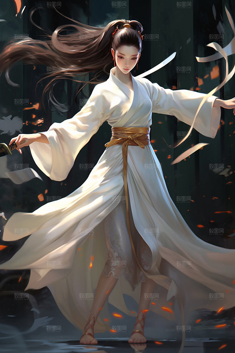 武侠少女汉服中国风插画