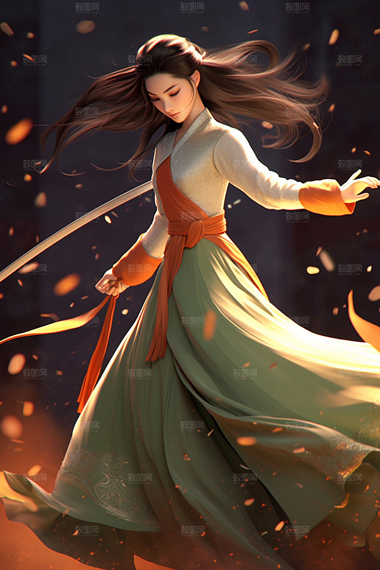 武侠少女女侠中国风插画