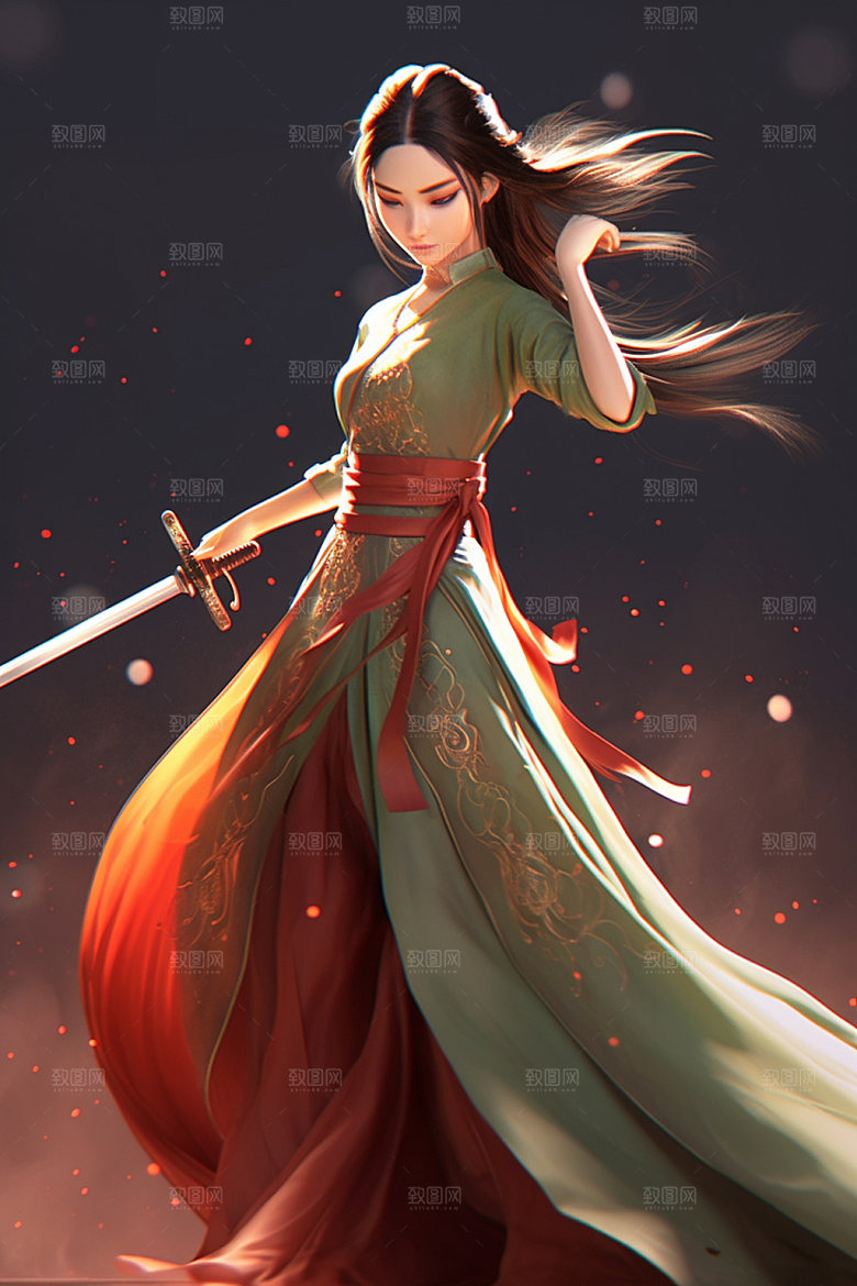 武侠少女传统文化汉服插画