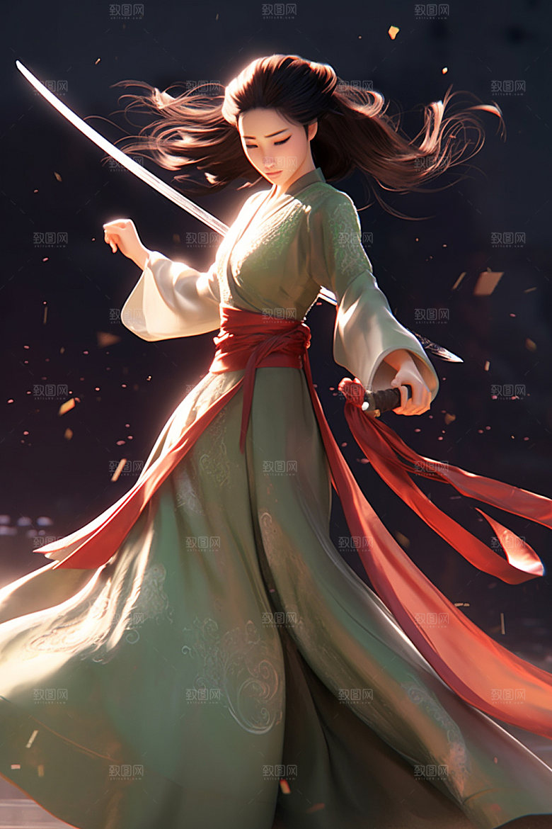 武侠少女唯美汉服插画