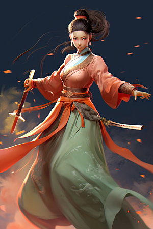 武侠少女中国风女侠插画