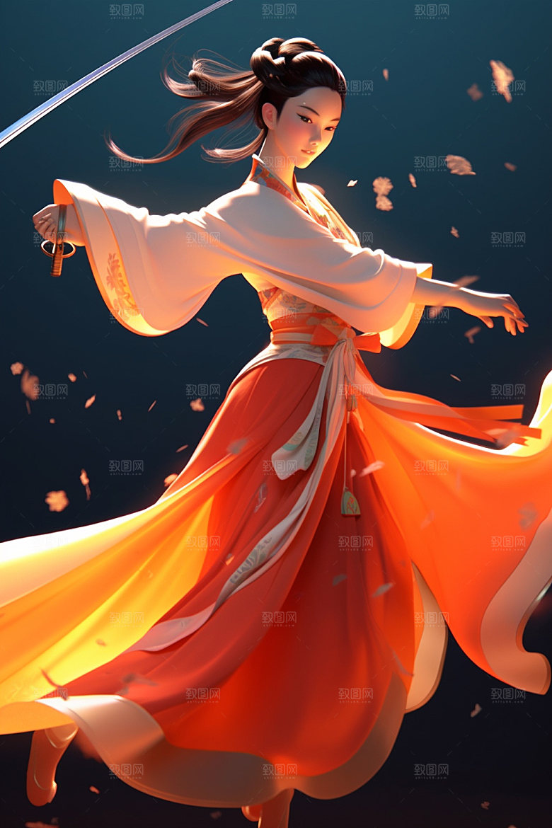 武侠少女唯美中国风插画