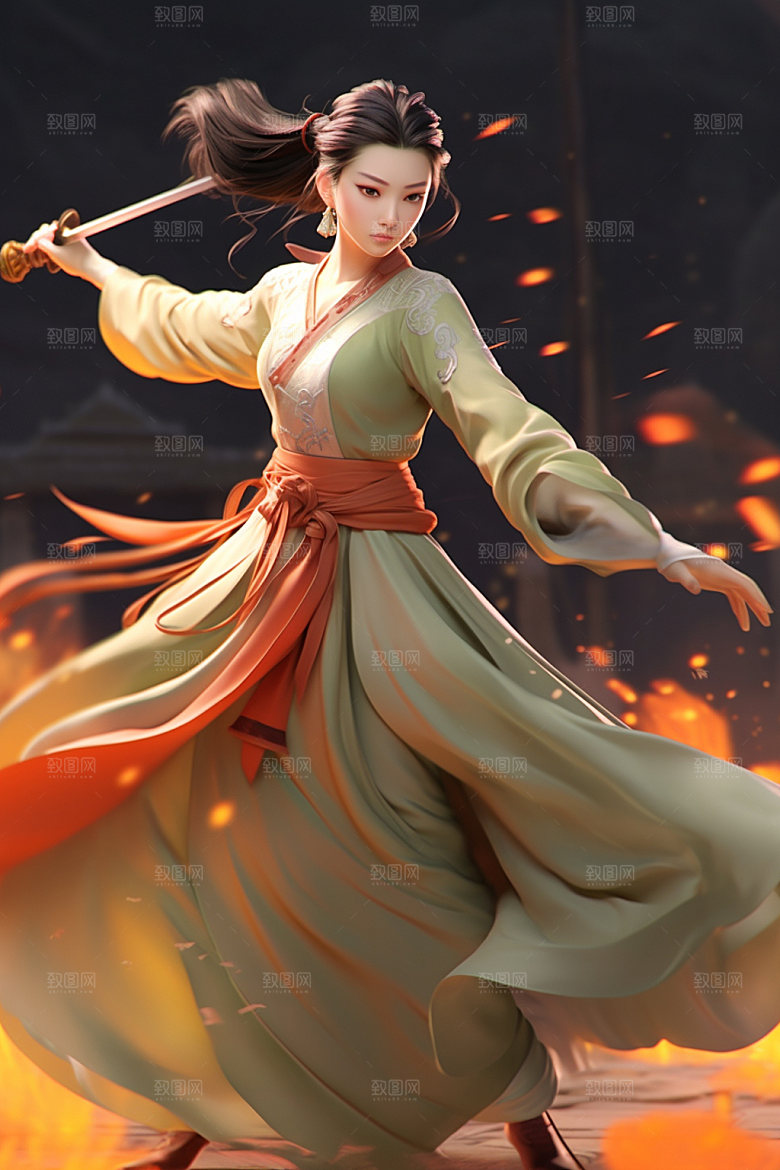 武侠少女中式传统文化插画