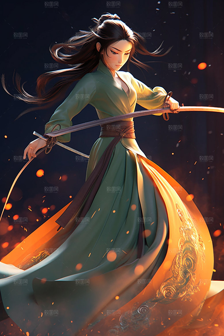武侠少女女侠武术插画