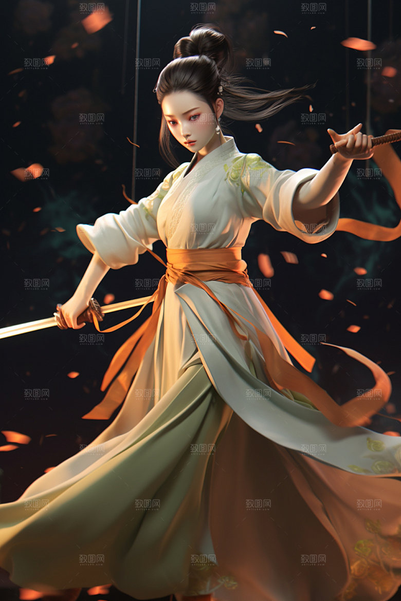 武侠少女唯美传统文化插画