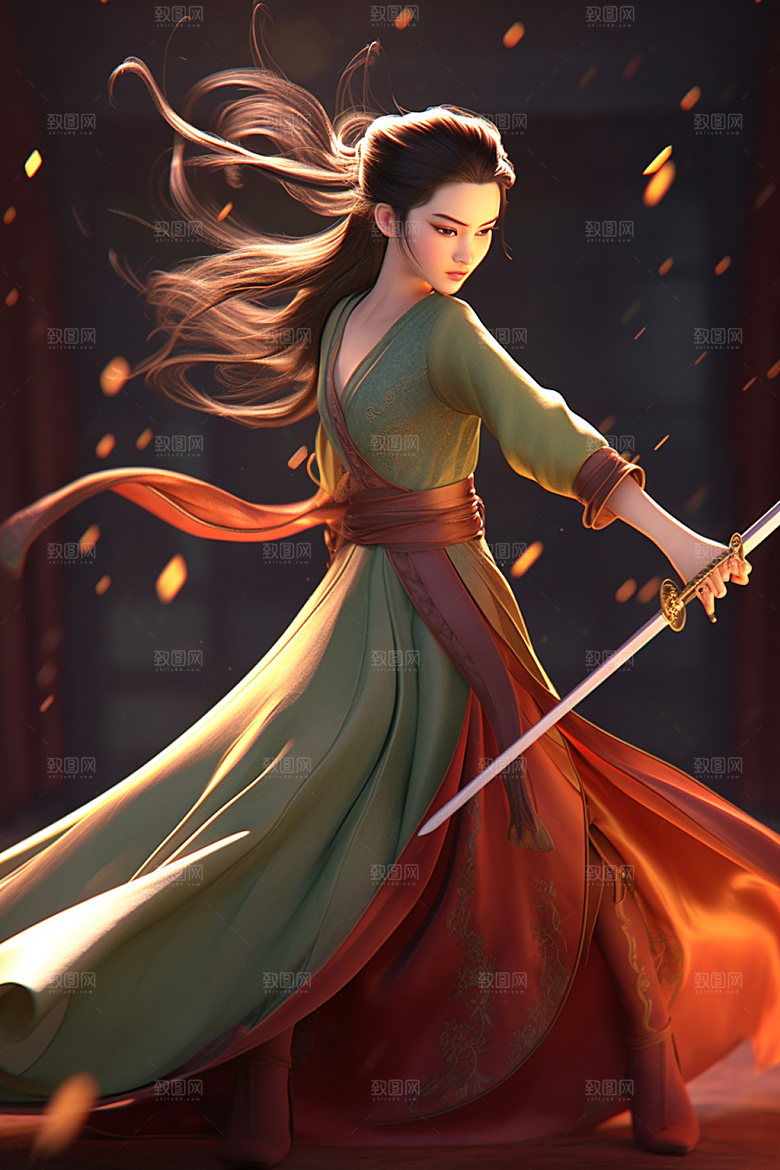 武侠少女传统文化唯美插画
