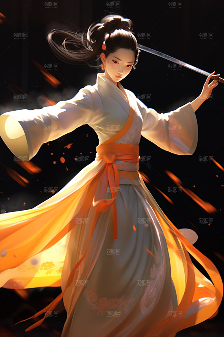 武侠少女女侠汉服插画