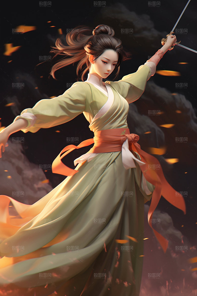 武侠少女汉服女侠插画