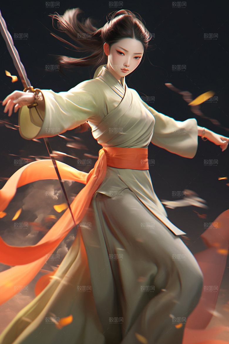 武侠少女女侠中国风插画
