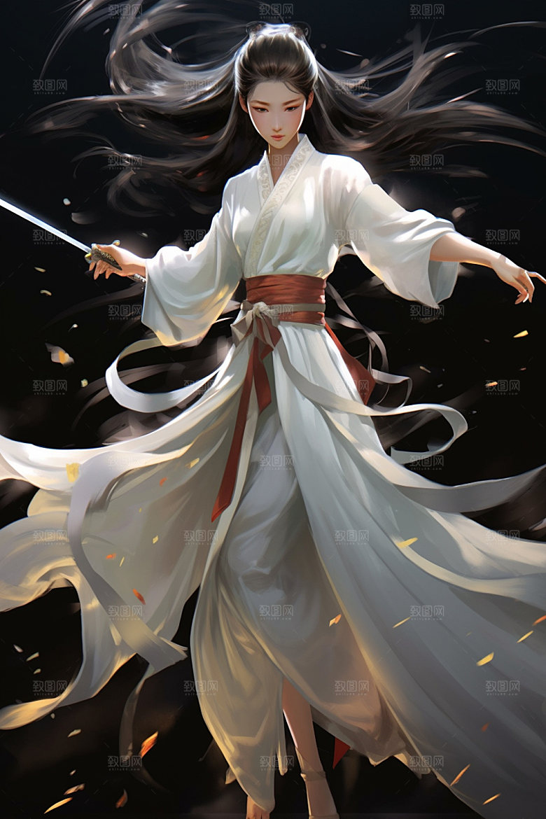 武侠少女女侠汉服插画