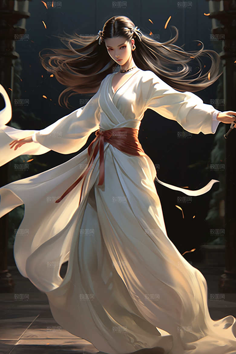 武侠少女女侠武术插画