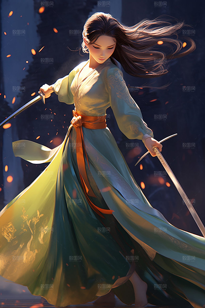 武侠少女唯美女侠插画
