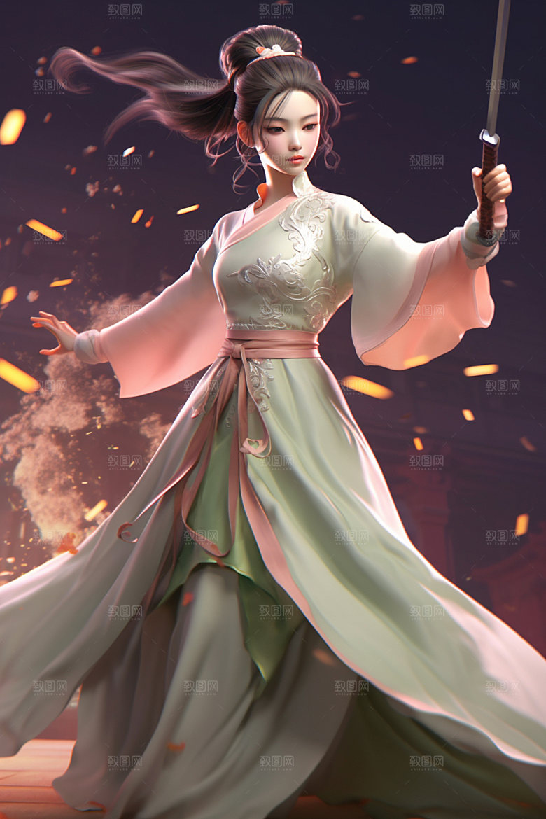 武侠少女中式女侠插画