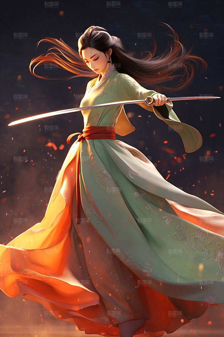 武侠少女传统文化中式插画