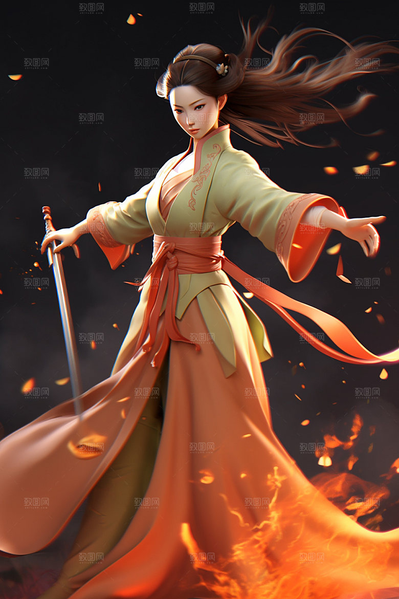 武侠少女传统文化中国风插画