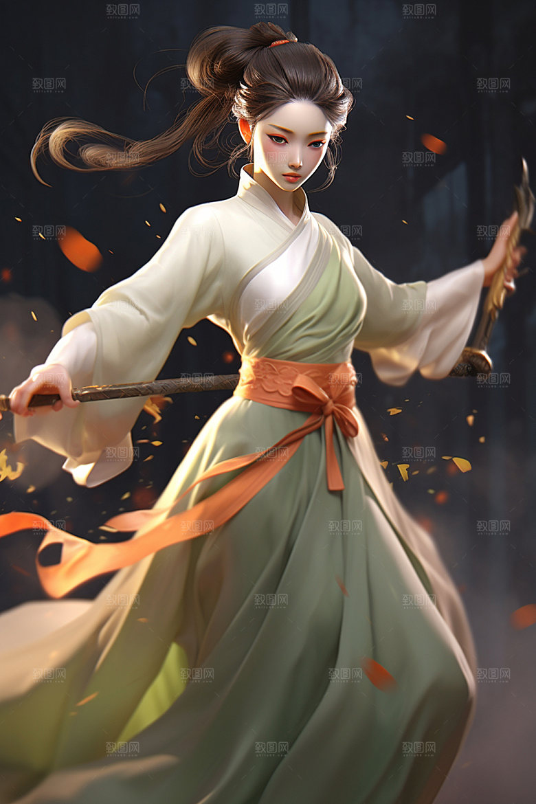 武侠少女唯美武术插画