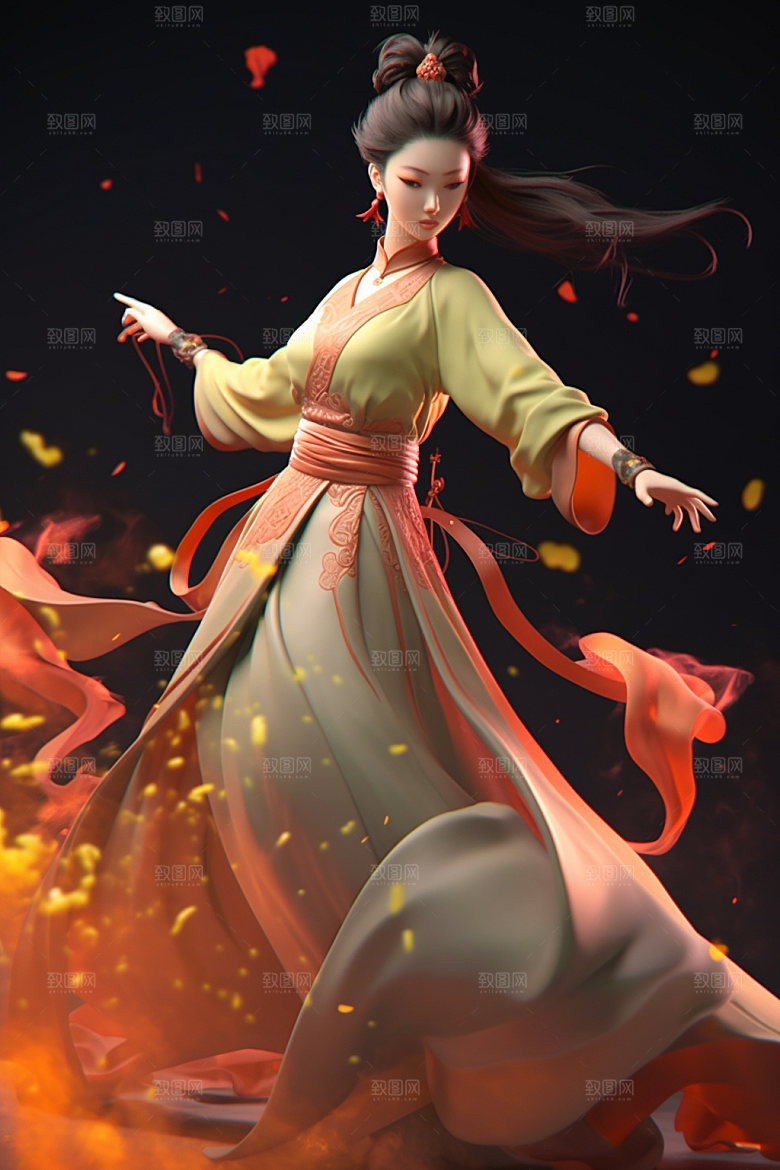 武侠少女中国风武术插画
